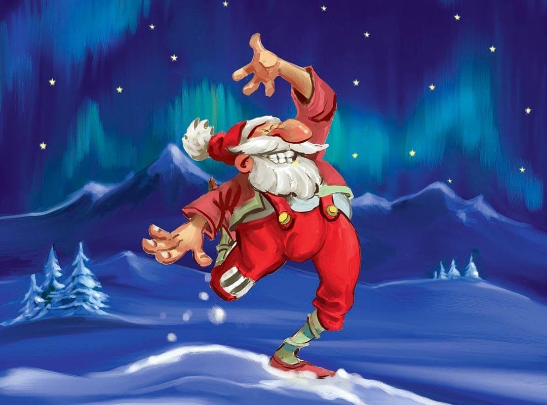 happy Santa Claus dancing in the snow