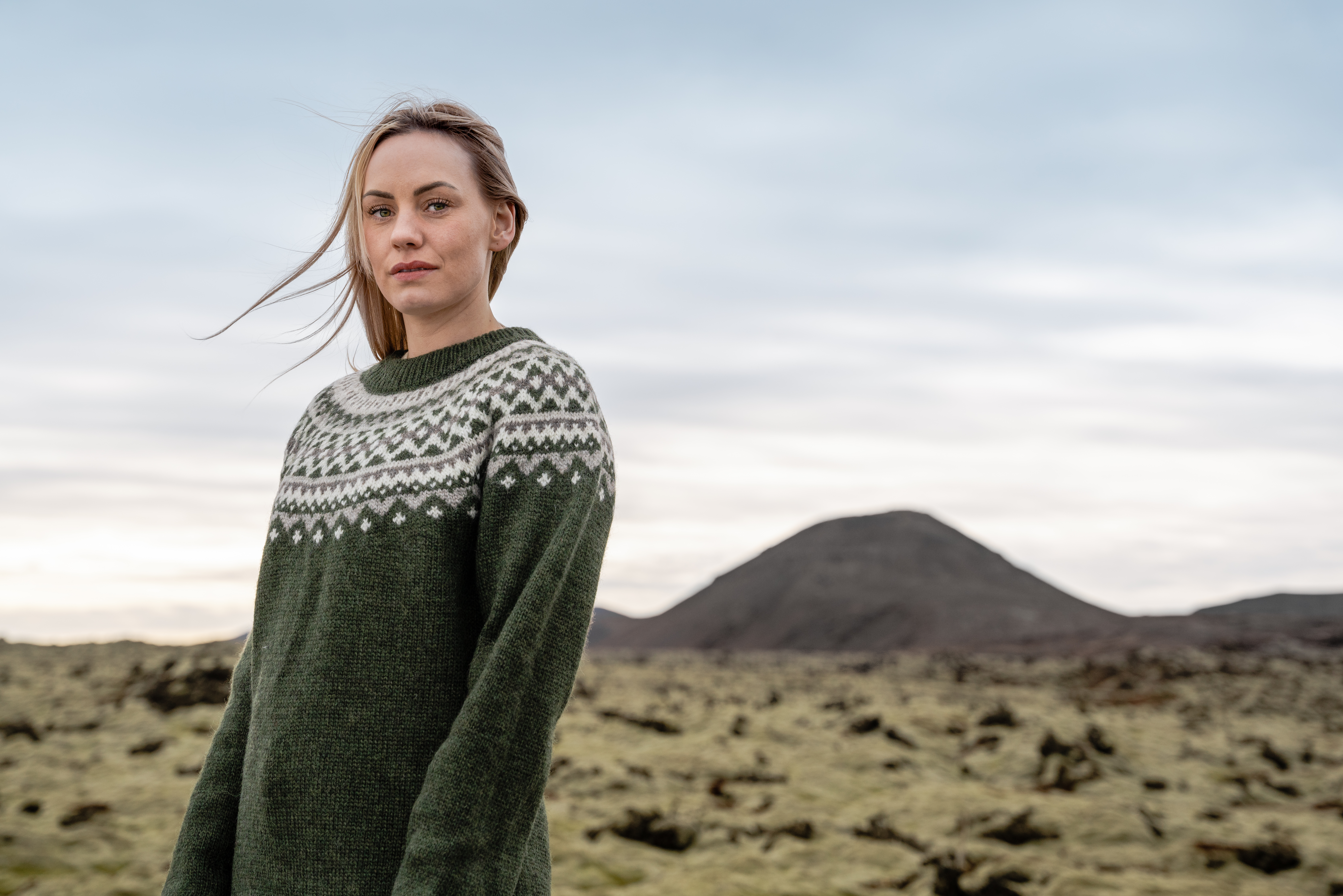 Skjaldbreiður wollpullover mit isländischem muster