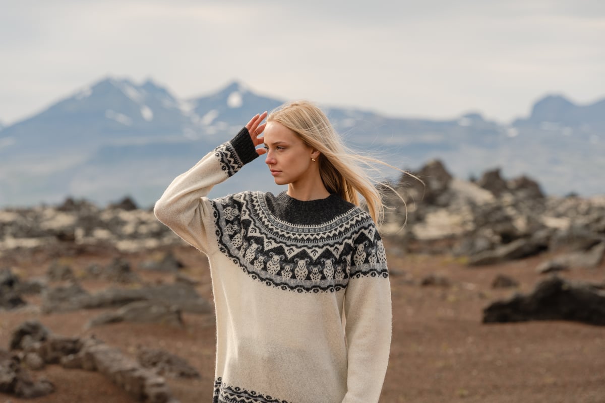 woman in Icelandic wool sweater