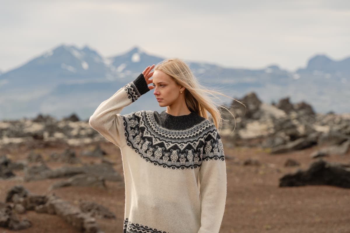 woman in Icelandic wool sweater