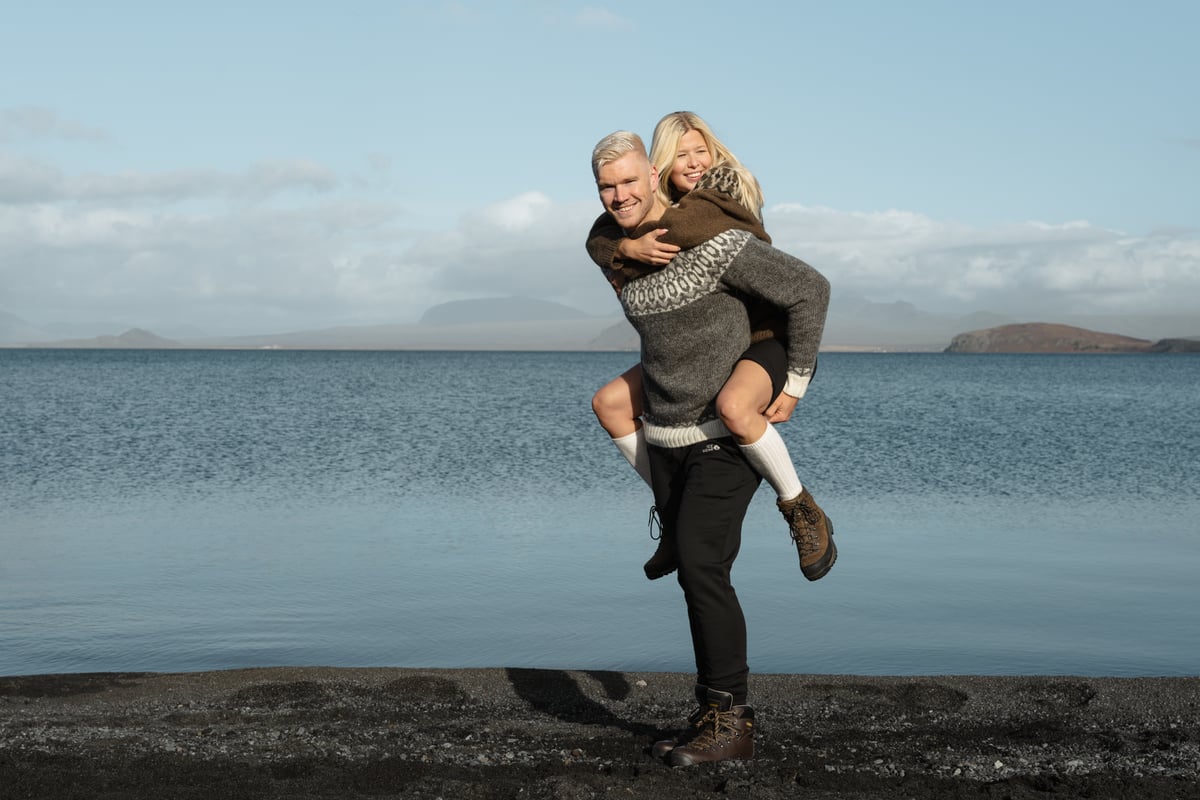 happy couple on the beach