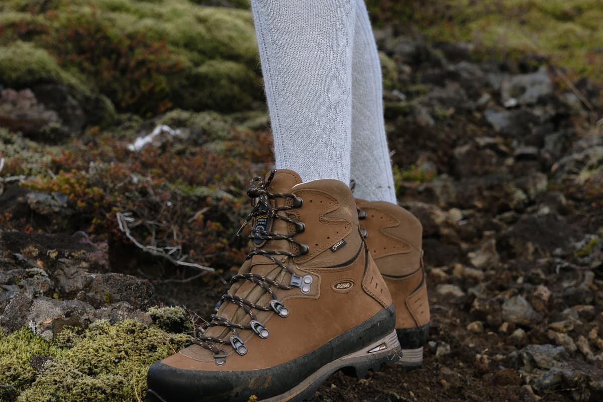 high wool socks and walking shoes