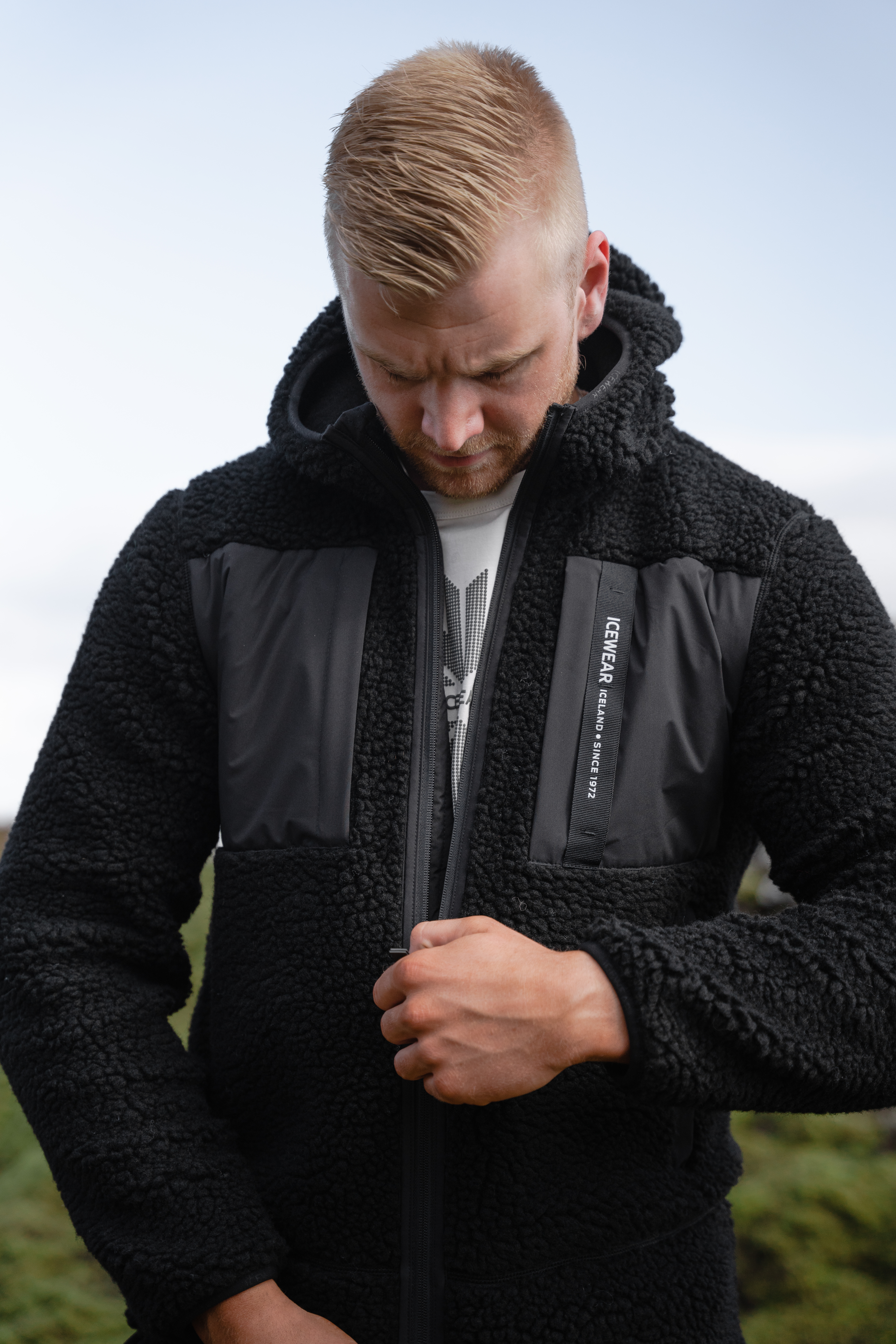 Hergilsey sherpa wool fleece jacket