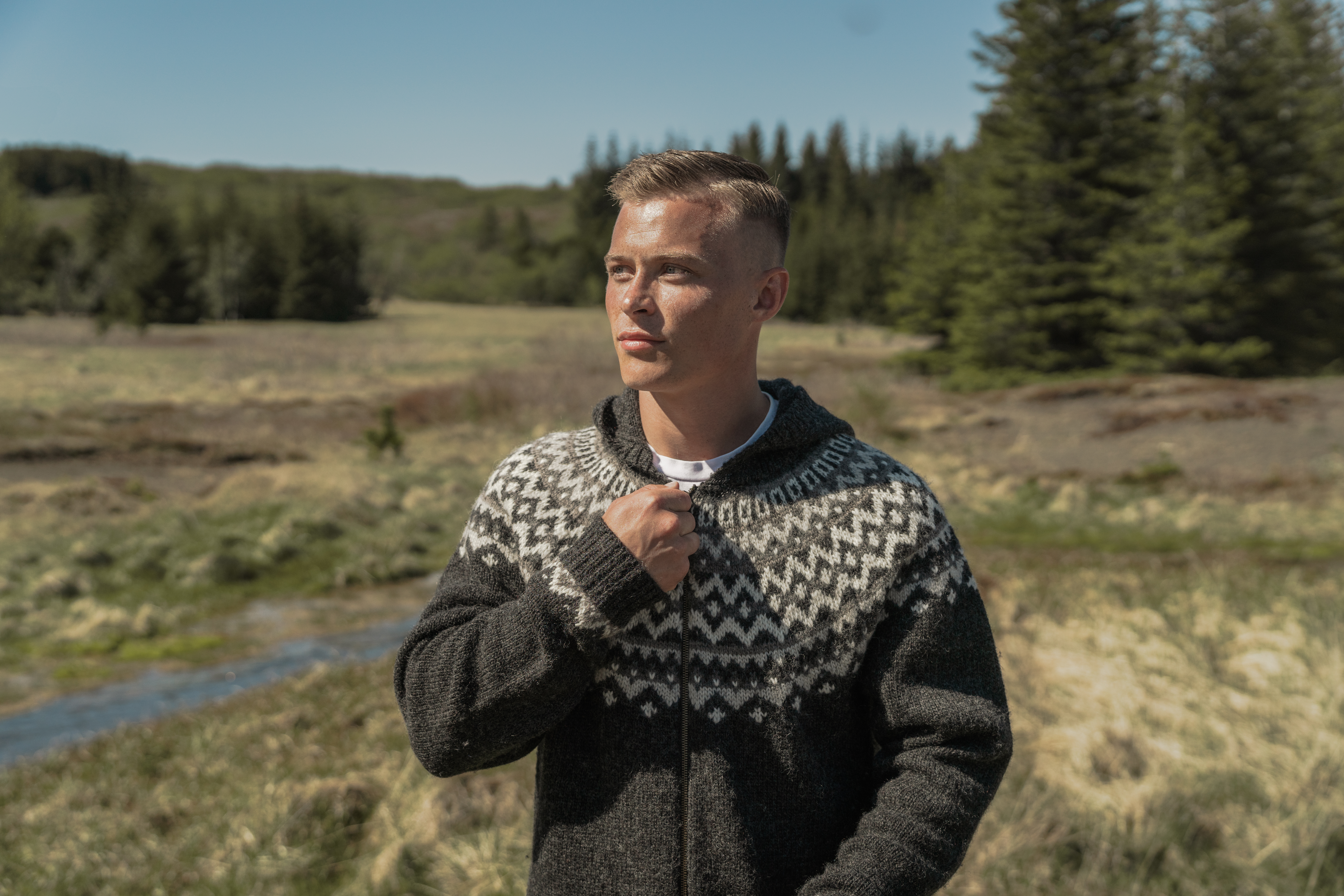 Skjaldbreiður wollpullover mit kapuze