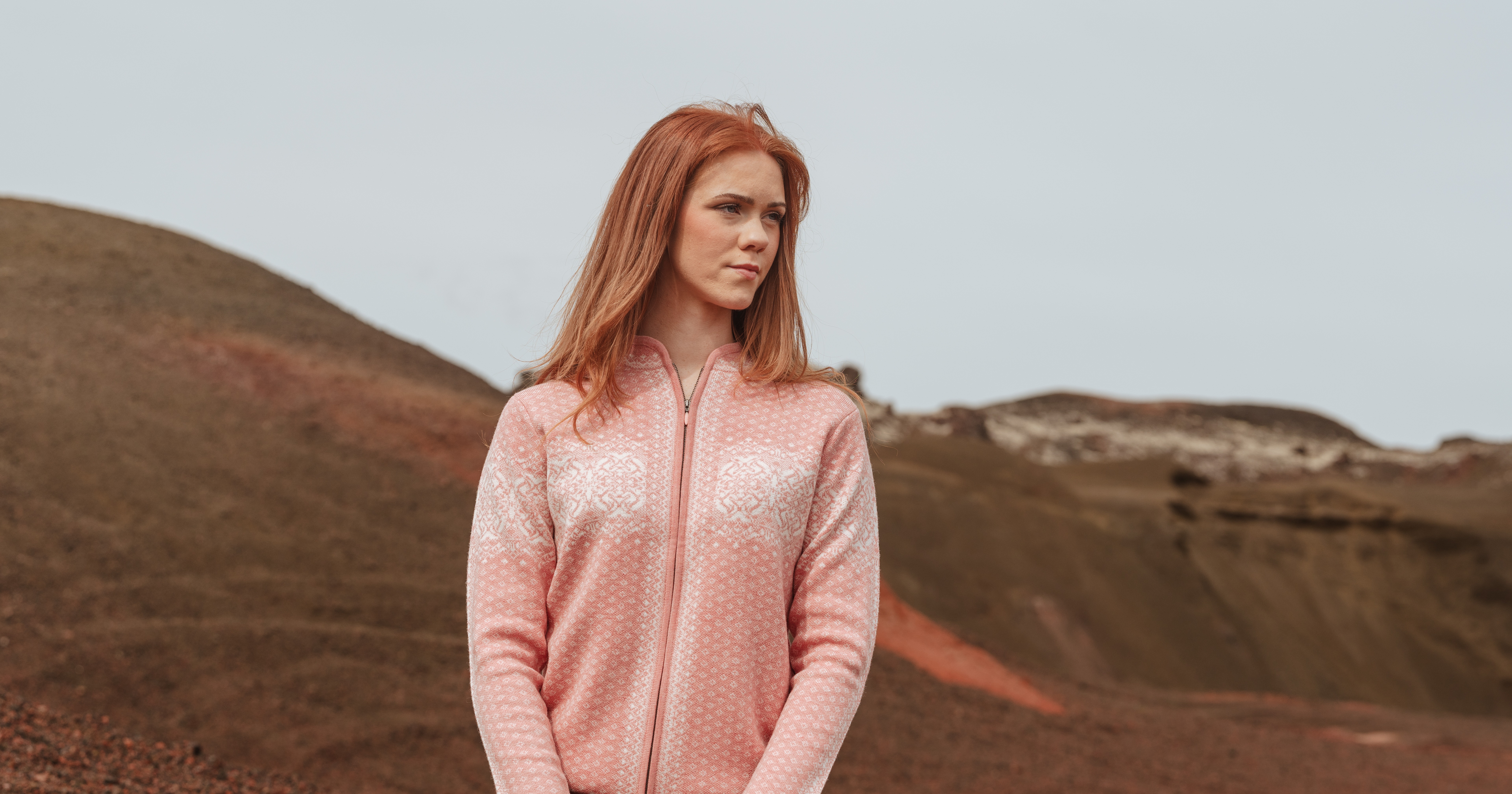 woman on red sand, north Iceland