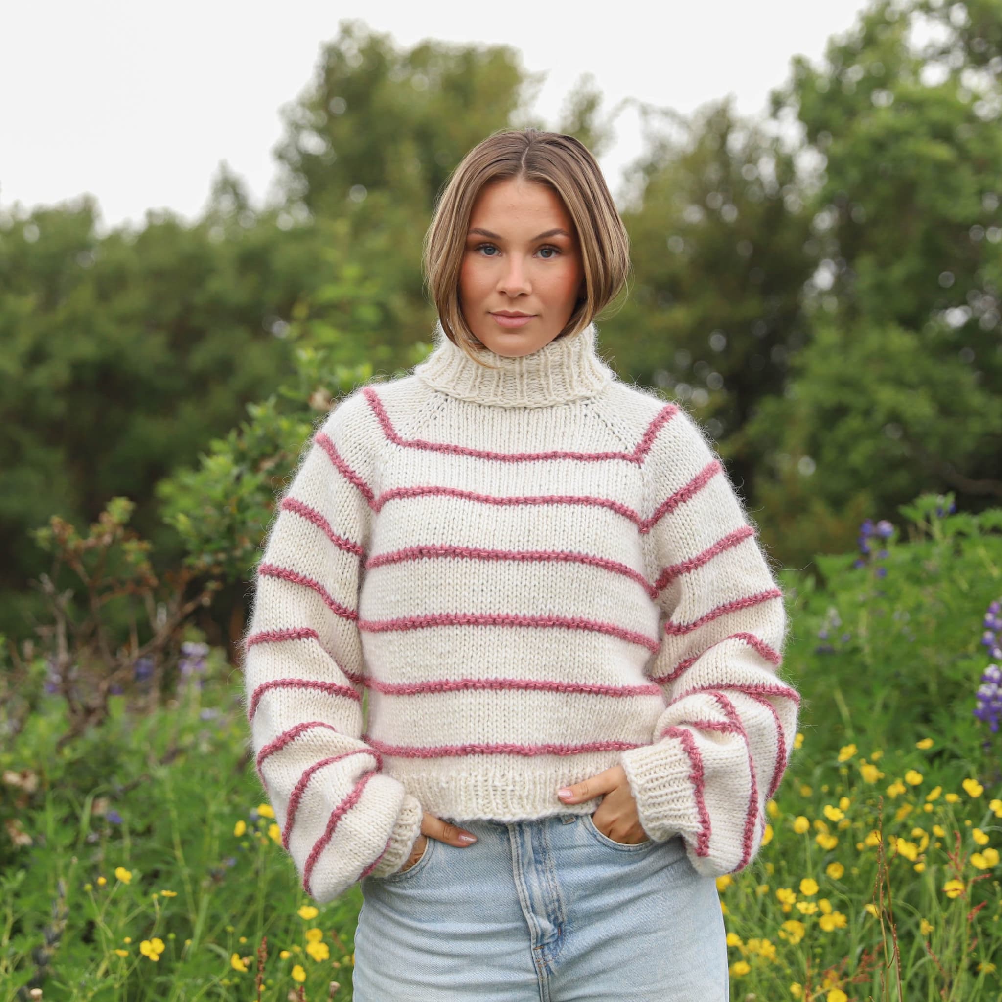 Silja striped turtle neck sweater knitting pattern